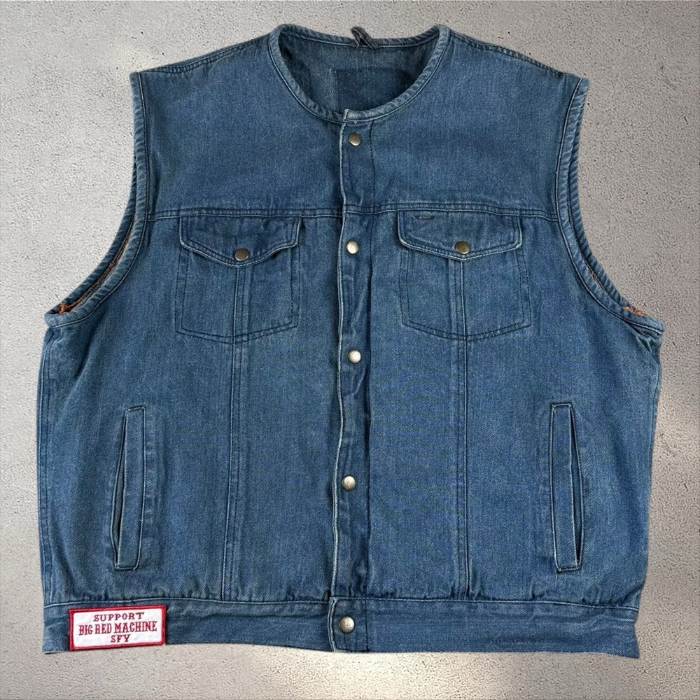 HA Motorcycle Hells Angels Support Vest‎ Fits XL/2XL Denim Big Red Machine